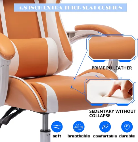 Miniatura 5 de Silla de juegos para adultos, silla ergonómica de respaldo alto para juegos de computadora con reposacabezas y soporte lumbar, color naranja