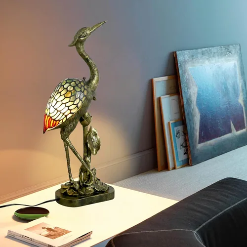 Miniatura 8 de Tiffany - Lámpara de mesa estilo pájaro con vitrales azules de 23.6 pulgadas de alto, lámpara de mesa Tiffany vintage para dormitorio, sala