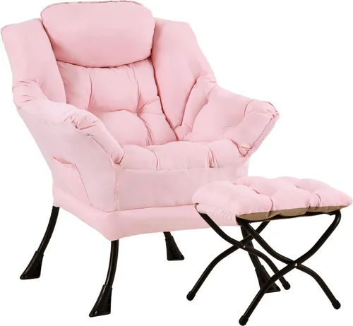 Miniatura 13 de Silla perezosa con otomana, silla de descanso moderna y grande con reposabrazos y reposapiés, silla de lectura con otomana, silla de sofá de ocio