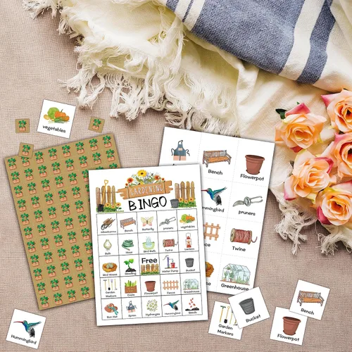 Miniatura 3 de Ycyfckdr Tarjetas de bingo de jardinería, juegos de fiesta de té de jardín para 24 jugadores, diseños novedosos, adultos mayores de 18 años