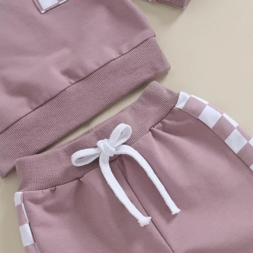 Miniatura 5 de Conjunto de 2 piezas para bebé niño y niña, sudadera de manga larga con bordado de letras, pantalones elásticos, conjunto de otoño