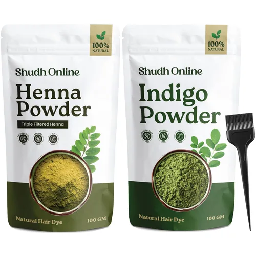 Polvo índigo orgánico y negro de henna en polvo para el cabello (7 oz - 3.5 oz cada uno) - Índigo de henna natural para tinte de cabello - Color de