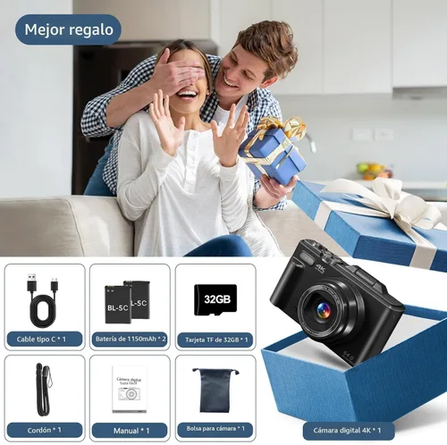 Miniatura 6 de Cámara digital para fotografía, cámara de vlogging 4K para YouTube de 3 pulgadas, pantalla abatible de 180°, zoom digital 18X, cámaras retro