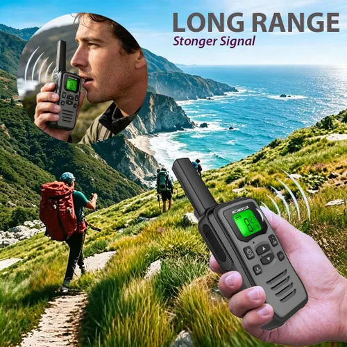 Miniatura 5 de Walkie Talkies recargables grises para adultos, largo alcance, 36 canales, radios bidireccionales FRS GMRS con alerta meteorológica NOAA, carga tipo