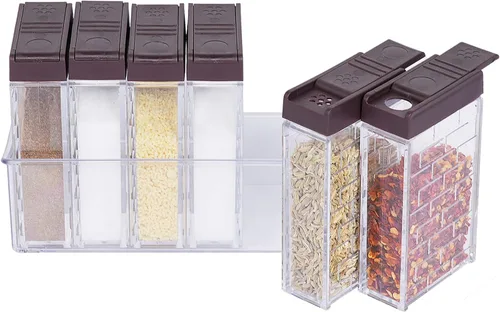 Miniatura 9 de URALFA Recipientes Pequeños para Especias con Tapas 2 en 1, Paquete de 24, Agitadores de Especias con Orificios Ajustables y Tapas, Frascos de Marrón