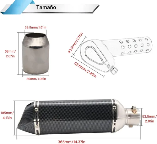 Miniatura 2 de Silenciador sin cordones para motocicleta, silenciadores y silenciadores de fibra de carbono de 1.5-2 pulgadas para motocross, Street Bike Scooter