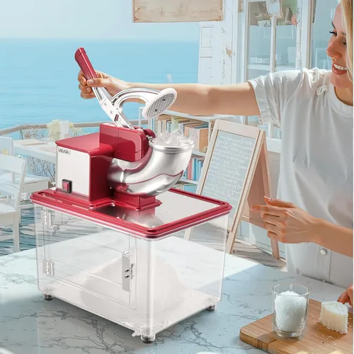 Miniatura 8 de VEVOR Trituradora de hielo comercial 661LBS/H, máquina eléctrica de cono de nieve de 350 W con 4 cuchillas, máquina de hielo afeitado de acero Rojo