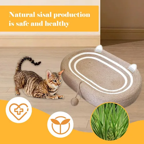 Miniatura 3 de Cama rascador para gatos 3 en 1, tabla rascador de sisal para gatos, almohadilla ovalada para arañazos de gatos, duradera para rascar, cama redonda