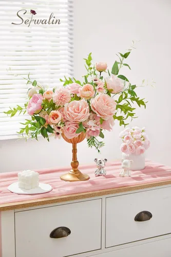 Miniatura 6 de Serwalin Flores artificiales, flores rosadas, flores de seda falsas, flores de pastel de boda, flores para ramos de boda, centros de mesa, Un rosa