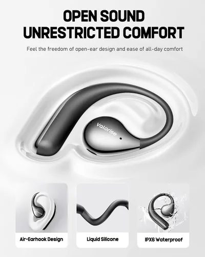 Miniatura 4 de Valorise Auriculares inalámbricos de conducción ósea T60, OWS con ganchos para los oídos, Bluetooth 5.4, ligeros y resistentes, 25 horas
