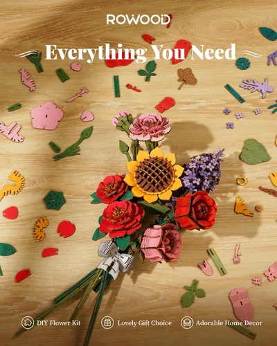 Miniatura 3 de rowood Rompecabezas 3D de flores de madera, juego de bloques de construcción de flores, kit de manualidades, día de la madre, día de San Valentín