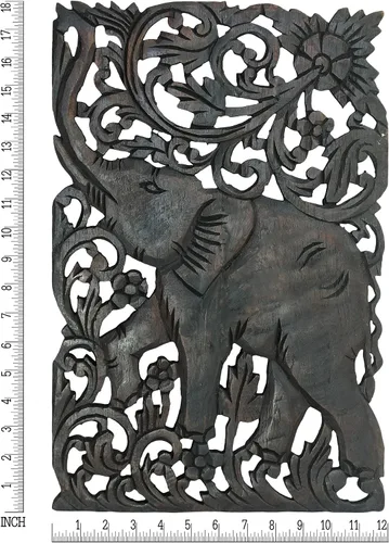 Miniatura 4 de AeraVida Elefante en jardín de margaritas tallado a mano inspirado en la naturaleza y los animales, arte de pared de madera para decoración