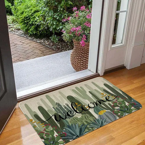Miniatura 2 de Tapete de bienvenida para puerta de exterior, color verde cactus, 36 x 24 pulgadas, antideslizante, lavable, tapete para puerta de entrada