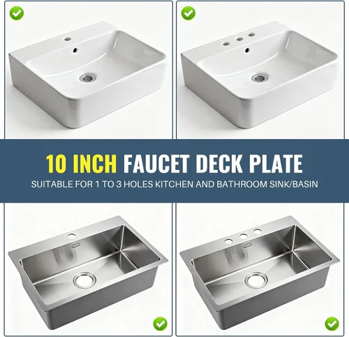 Miniatura 8 de Placa de Grifo, ALEASHA Cubierta para Fregadero de Cocina Placa de Acero Inoxidable Negro Mate para Grifo de Fregadero de Baño o Cocina de 1 o 3