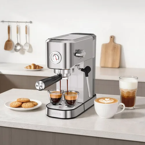 Miniatura 2 de XIXUBX Máquina de café espresso de 20 bares, compacta de acero inoxidable con espumador de leche y jarra de espuma de leche, cafetera para capuchino