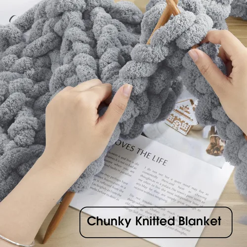 Miniatura 3 de HOMBYS Hilo de felpilla gruesa para tejer a mano, hilo gigante súper voluminoso para tejer a mano, hilo de felpa suave de 3/4 pulgadas de grosor 4