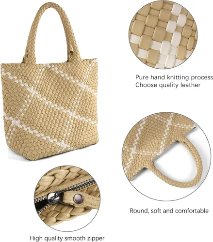 Miniatura 4 de Bolsa tejida para mujer, de piel vegana, grande, de verano, playa, viaje, bolso de mano y bolso de mano retro hecho a mano