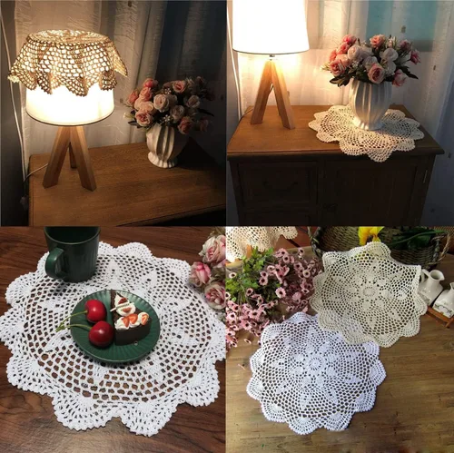 Miniatura 3 de Damanni Mantel de encaje hecho a mano de algodón hecho a mano, redondo, beige, 12 pulgadas