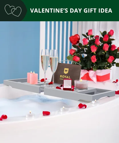 Miniatura 9 de Royal Craft - Bandeja de bambú para bañera con soporte para libro y vino Gris