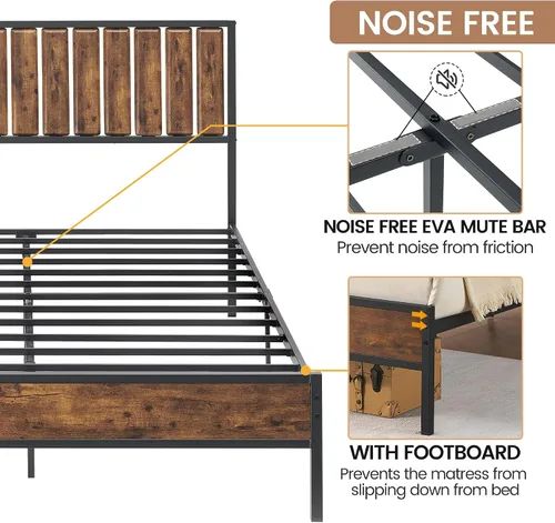 Miniatura 6 de IDEALHOUSE Base de cama Queen con cabecera de madera, marco de cama de metal con plataforma Queen con 14 listones de acero resistente, más