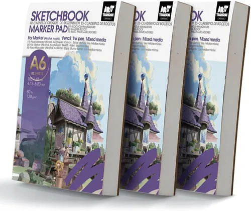 Miniatura 16 de TRANSON Cuaderno de bocetos de medios mixtos para artistas con marcador, 5.8”x8.3” 80 hojas A5 de papel de arte, 80lb/120gsm para pintar, dibujar