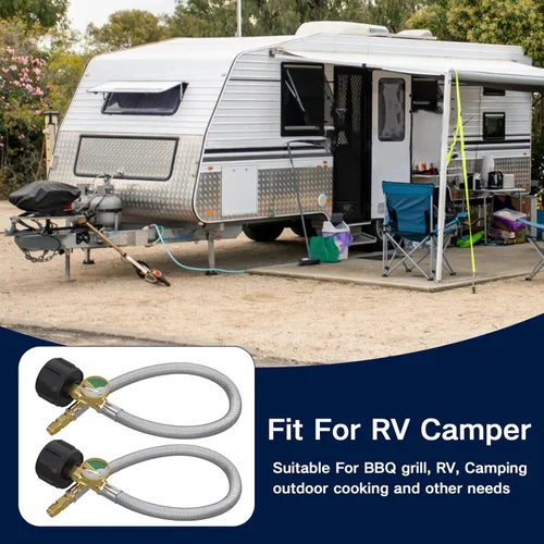Miniatura 5 de Mangueras de propano RV de 18 pulgadas con calibre, manguera de propano trenzada de acero inoxidable, manguera de propano para tanque de caravana