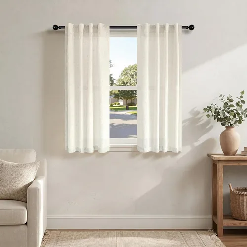 Miniatura 74 de Cortinas de lino azul de 84 pulgadas de largo para sala de estar; juego de 2 paneles con lengüeta trasera; cortinas con dobladillo para barra; Azul