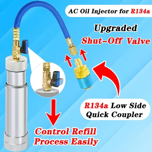 Miniatura 4 de Inyector de aceite de CA para R1234yf R134a R410a, Inyector de tinte de CA con válvula de cierre, Inyector de tinte 1234yf con función de prevención