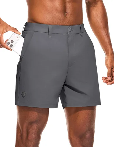 Miniatura 8 de PULI Pantalones cortos de golf para hombre, 5 pulgadas, elásticos, impermeables, con 5 bolsillos, para viajes, senderismo, uso casual, negocios