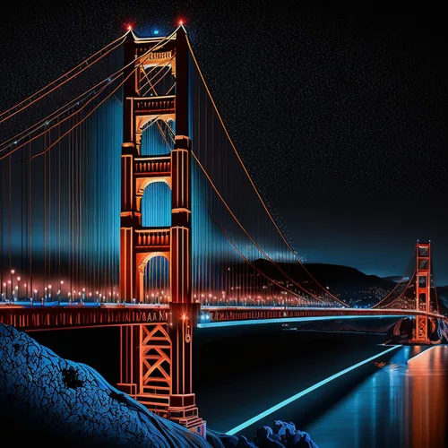 Miniatura 2 de Luces nocturnas de cielo oscuro, puente de puerta dorada, paisaje, ciudad de San Francisco, papel tapiz mural grande para decoración de dormitorio