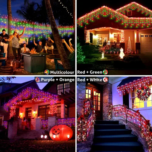 Miniatura 4 de Luces de carámbano de Navidad de 49 pies, 128 funciones, para exteriores, con 504 LED, 8 modos y temporizador, cortina de luces para exteriores