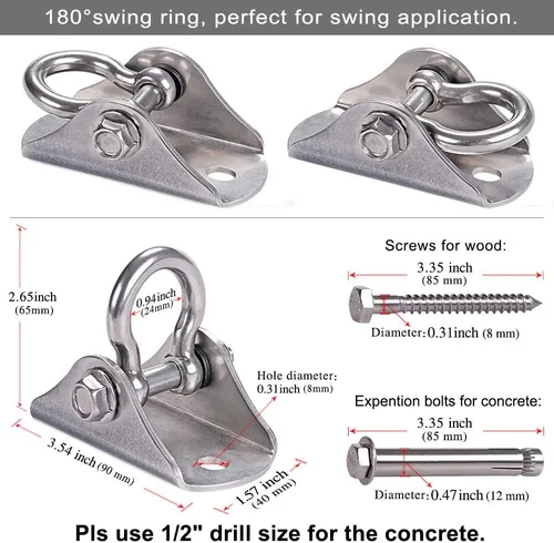 Miniatura 6 de BeneLabel - Colgador de columpio resistente de acero inoxidable para montaje en techo con capacidad de 726 kg de hardware para asiento de columpio