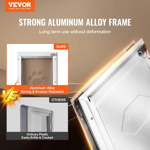 Miniatura 2 de VEVOR Puerta para mascotas para puertas interiores y exteriores, marco de aluminio, panel de cierre de metal y cerradura, puerta de perro fuerte