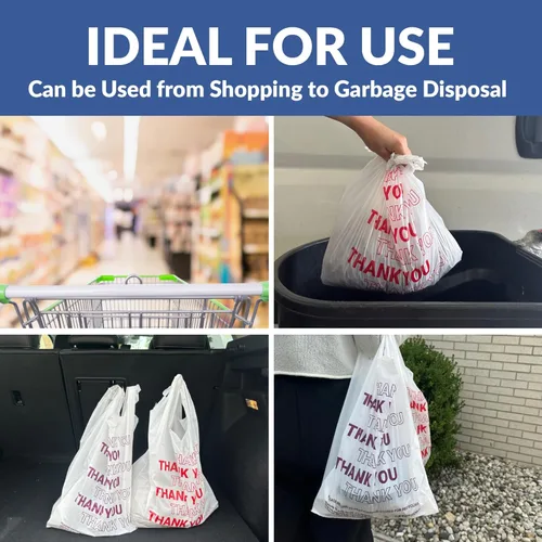 Miniatura 5 de Bolsas de transporte de camisetas de Bagtron con la frase "Thank You", bolsas de plástico desechables con asas para compras y restaurantes, 1/6