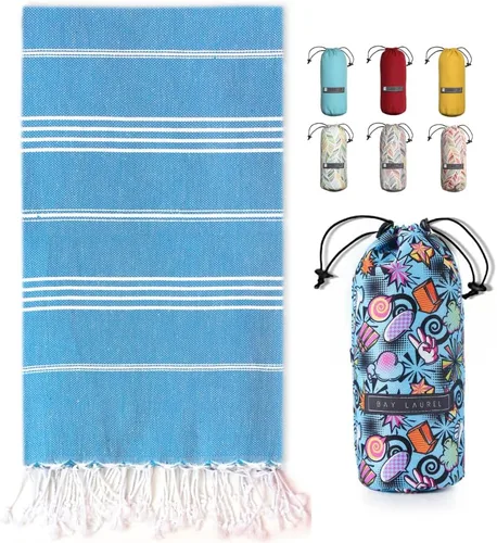 Miniatura 47 de BAY LAUREL Toalla de playa turca con bolsa de viaje, 39 x 71 pulgadas, de secado rápido, sin arena, ligera, grande, toallas de gran