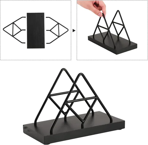Miniatura 3 de Servilletero, forma triangular de alambre de metal y soporte de toalla de papel de madera, servilletero para mesa, dispensador de servilletas