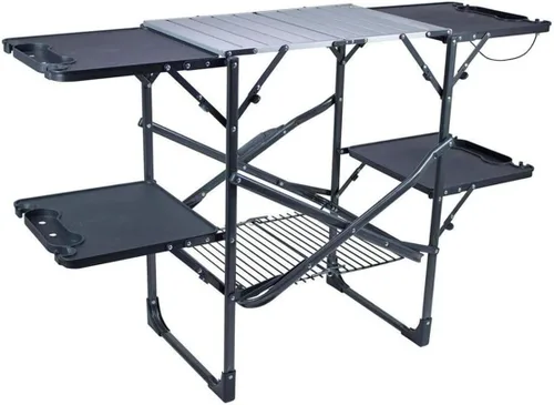 GCI OUTDOOR Estación de Cocina Plegable Delgada | Mesa de Cocina Plegable Portátil con una Superficie Resistente al Calor, 4 Mesas Laterales y