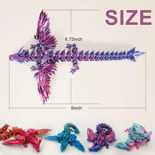 Miniatura 2 de Dxldfks Dragón alado articulado impreso en 3D para decoración de oficina en casa, juguete de escritorio ejecutivo, azul y verde Azul-verde