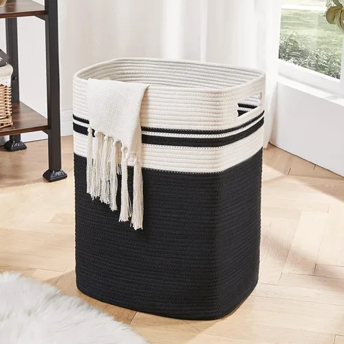 Miniatura 10 de OIAHOMY - Cesta de lavandería, cesta de almacenamiento alta de algodón con asas, cesta decorativa de mantas para sala de estar, cesta grande