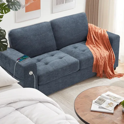 Miniatura 9 de Ihanherry Sofá Moderno de 2 Plazas para Sala de Estar, Sofás de Chenilla con Ancho y Profundidad de Asiento Extra Grandes, Puerto de Carga USB/Tipo