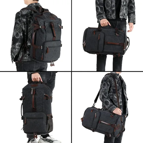 Miniatura 5 de Bolsa de lona de gimnasio Kalesi con compartimento para zapatos, mochila impermeable de 4 vías para viajes, deporte, senderismo, portátil, Negro