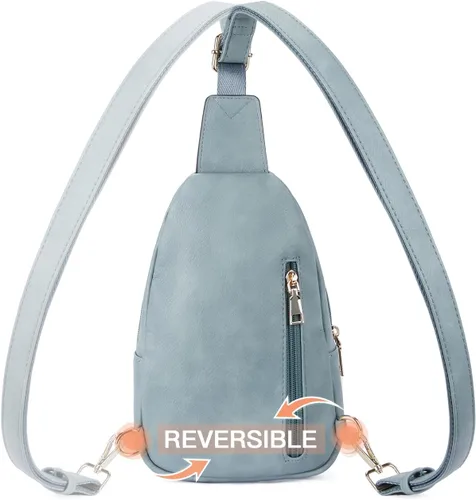 Miniatura 124 de Telena Riñonera pequeña para mujer, de cuero, cangureras, bolsa de pecho para mujer