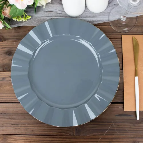 Miniatura 29 de Tableclothsfactory Paquete de 10 platos redondos de plástico negro de 6 pulgadas para ensalada de postre, platos desechables con borde ondulado