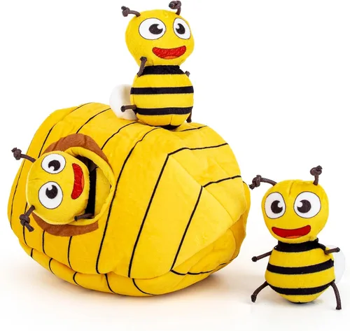 Hollypet Hide and Seek - Juguete chirriante para perro, rompecabezas interactivo diseñado para cachorros, juguetes de peluche para cachorros, abejas