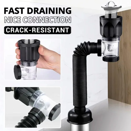 Miniatura 4 de Kit de drenaje de fregadero de baño con tubo P-Trap flexible y expandible antiolor, tubo de drenaje de fregadero de baño para agujero de 1-1/4