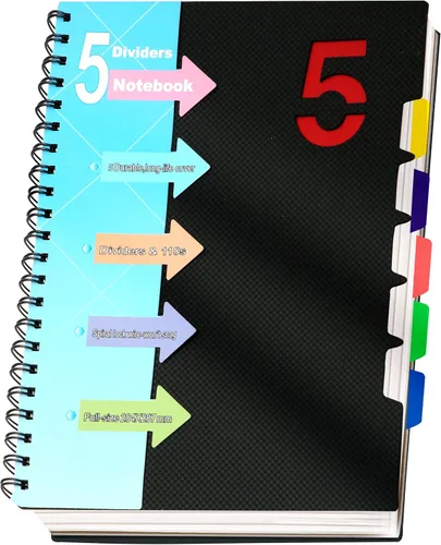 Miniatura 19 de CAGIE- Cuaderno pequeño universitario con tapa en espiral, A5 de 5 x 7 pulgadas, con pestañas separadoras extraíbles para 5 materias, 220 páginas
