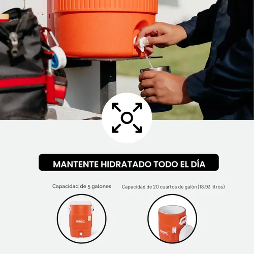Miniatura 5 de Igloo Bidón para bebidas, de 5 galones, con tapa que sirve como asiento, y válvula para servirse. Naranja