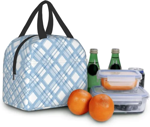 Miniatura 8 de Nerxy Lonchera a cuadros de búfalo azul, moderna, 8 x 5 x 8.5 pulgadas, suave bolsa de almuerzo para mujeres, niños, adultos, trabajo, escuela