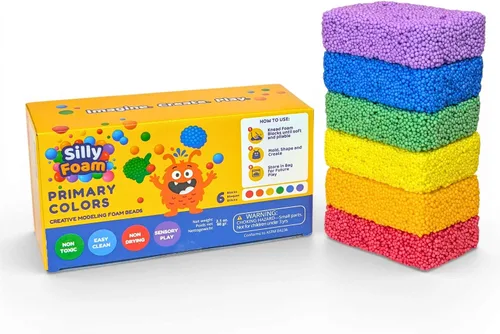 Miniatura 10 de Espuma Tonta, Cuentas de Espuma de Modelado Creativo, Paquete de 2 de 6 Primarios + 6 Bloques Pastel Neón, Sin Slime Sin Desorden, Perfecto
