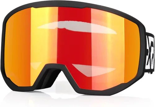 EXP VISION Gafas de esquí/snowboard para hombres y mujeres, gafas de nieve OTG antiniebla con protección UV Marco negro rojo